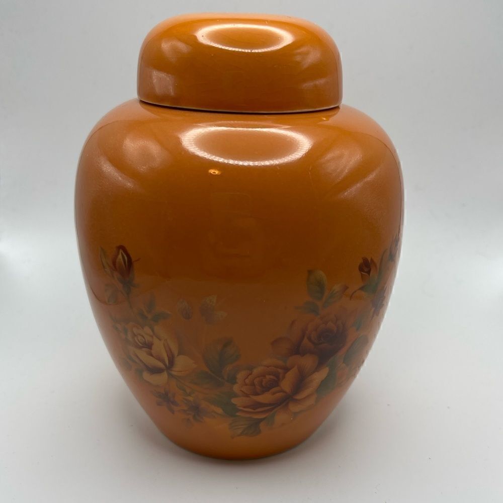Vintage orange floral ginger jar